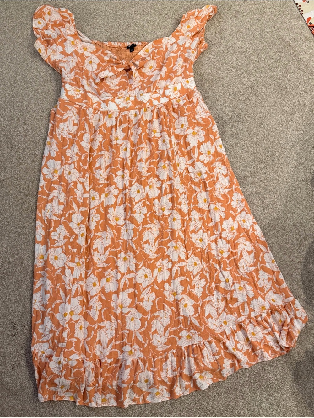 Torrid Peach Floral Maxi Sundress with Ruffle Hem